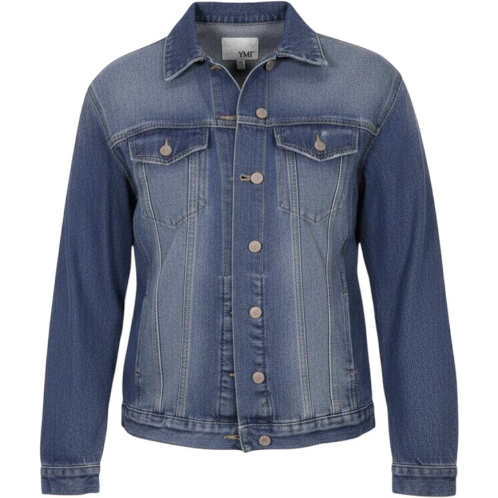 YMI Women's Distressed Oversized Denim Jacket Blue Long Sleeve Button Up Size S - Picture 1 of 8